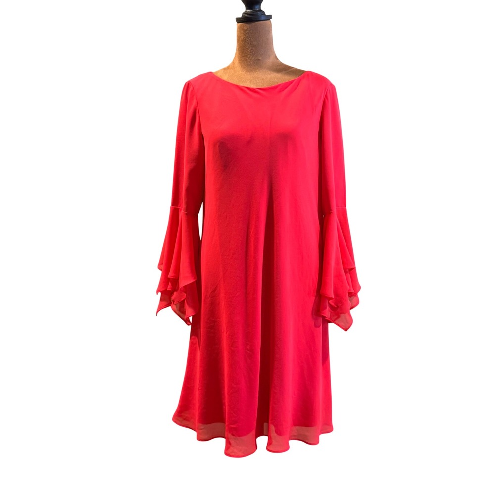 Lauren Ralph Lauren Bell Sleeve Dress Women 12 Pink Shift Chiffon Romantic